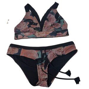 Lululemon Set Bikini Top Bikini Bottom Size 2 8 Black Pink Floral Rose Swimwear